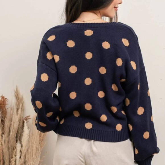 Polka Dot Button Up Cardigan V neckline - balloon sleeve - button up - p… - Picture 3 of 3